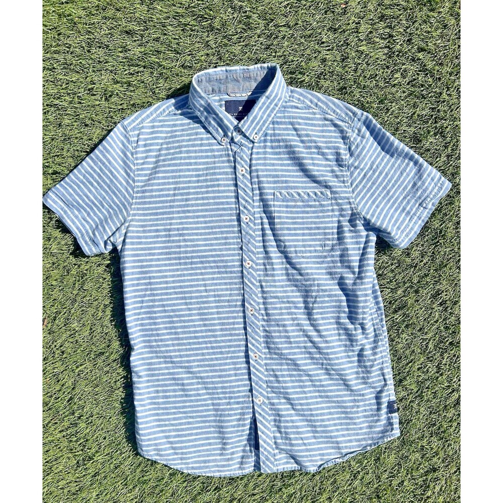 ROARK Revival Lemongrass Woven Shirt Mens L Blue Stripe 100% Cotton Button Down